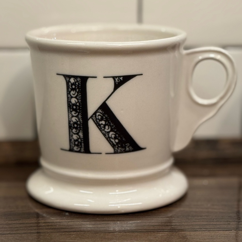 Anthropologie Black and White K Coffee Mug